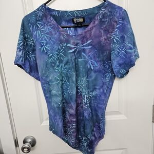 Tropical Tantrum Women's Blue Purple V-Neck Top Large